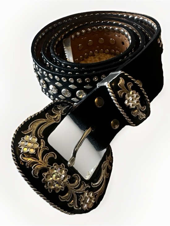 Nocona Belt Co Accessories - Vtg Nocona Belt Womens Black Suede Silver Rhinestones Concho Western Bling XL